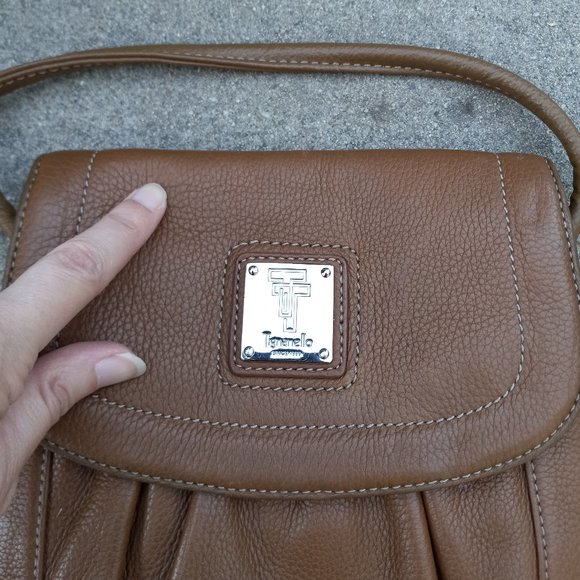 Leather Crossbody Shoulder Bag/Purse Cognac Tan Brown Chestnut Dark Camel 90s70s - Picture 5 of 16